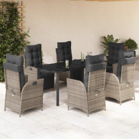 Set comedor jardín 7 pzas y cojines ratán sintético gris en Conjuntos de jardín | Comprar online en Foro24