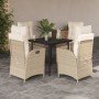 Set comedor de jardín 5 pzas con cojines ratán sintético beige