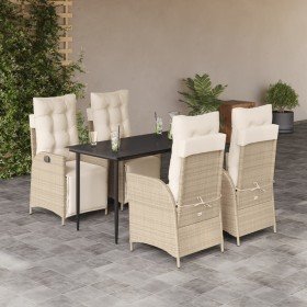 Set comedor de jardín 5 pzas con cojines ratán sintético beige