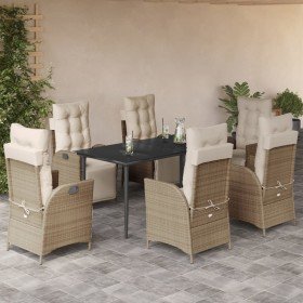 Set comedor de jardín 7 pzas con cojines ratán sintético beige