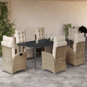Set comedor de jardín 7 pzas con cojines ratán sintético beige