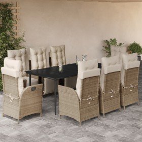 Set comedor de jardín 9 pzas con cojines ratán sintético beige