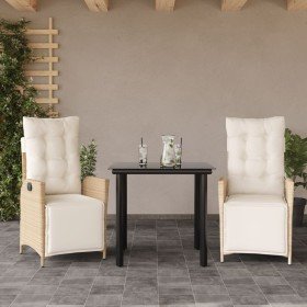 Set comedor de jardín 3 pzas con cojines ratán sintético beige