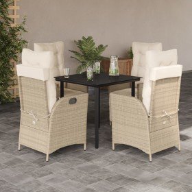 Set comedor de jardín 5 pzas con cojines ratán sintético beige