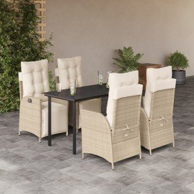 Set comedor de jardín 5 pzas con cojines ratán sintético beige