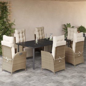 Set comedor de jardín 7 pzas con cojines ratán sintético beige Set comedor de jardín 7 pzas con cojines ratán sintético beige