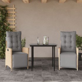 Set comedor de jardín 3 pzas con cojines ratán sintético beige