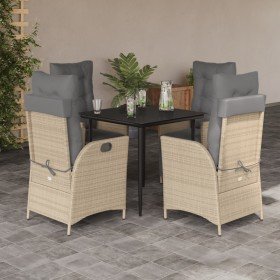 Set comedor de jardín 5 pzas con cojines ratán sintético beige en Conjuntos de jardín | Comprar online en Foro24