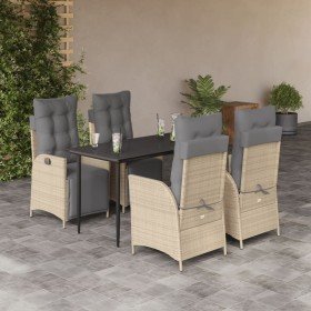 Set comedor de jardín 5 pzas con cojines ratán sintético beige