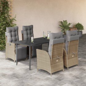 Set comedor de jardín 5 pzas con cojines ratán sintético beige