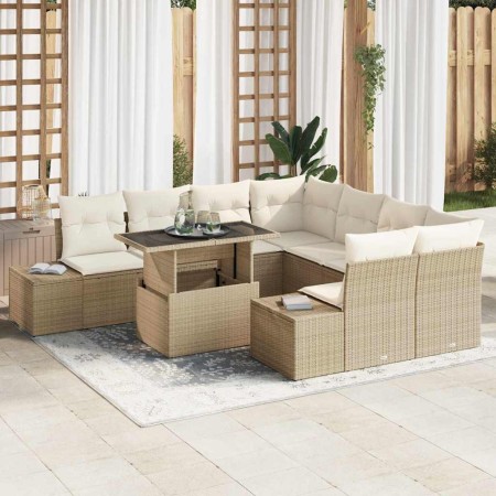 Conjunto de sofá de jardín 9 pcs beige y crema 100 x 55 x 73 cm
