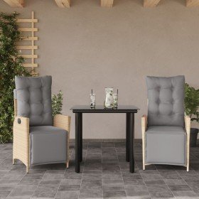 Set comedor de jardín 3 pzas con cojines ratán sintético beige