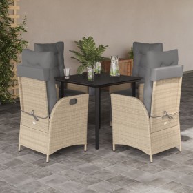 Set comedor de jardín 5 pzas con cojines ratán sintético beige