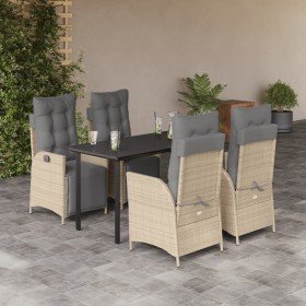 Set comedor de jardín 5 pzas con cojines ratán sintético beige Set comedor de jardín 5 pzas con cojines ratán sintético beige