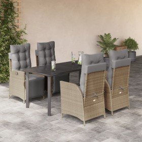 Set comedor de jardín 5 pzas con cojines ratán sintético beige