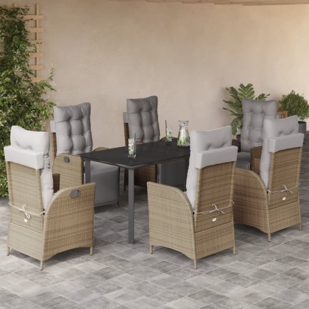 Set comedor de jardín 7 pzas con cojines ratán sintético beige