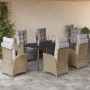 Set comedor de jardín 7 pzas con cojines ratán sintético beige