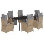 Set comedor de jardín 7 pzas con cojines ratán sintético beige