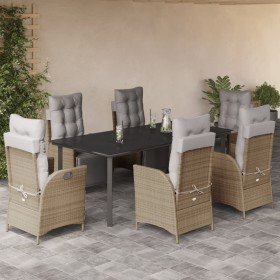 Set comedor de jardín 7 pzas con cojines ratán sintético beige Set comedor de jardín 7 pzas con cojines ratán sintético beige