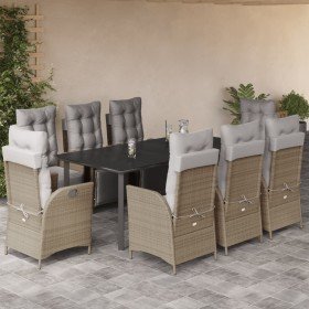 Set comedor de jardín 9 pzas con cojines ratán sintético beige