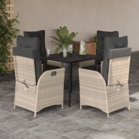 Set comedor de jardín 5 pzas cojines ratán sintético gris claro