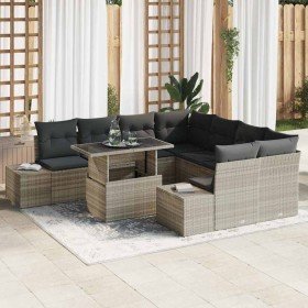 Conjunto de sofá de jardín 9 pcs Gris claro 100 x 55 x 73 cm