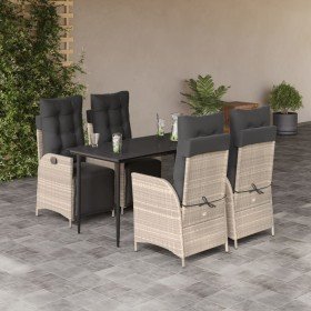 Set comedor de jardín 5 pzas cojines ratán sintético gris claro