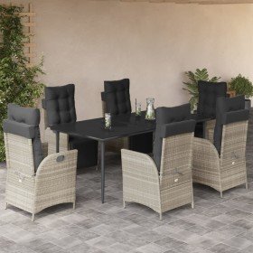 Set comedor jardín 7 pzas y cojines ratán sintético gris claro