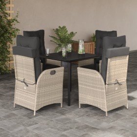 Set comedor de jardín 5 pzas cojines ratán sintético gris claro Set comedor de jardín 5 pzas cojines ratán sintético gris claro