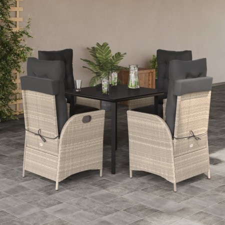 Set comedor de jardín 5 pzas cojines ratán sintético gris claro