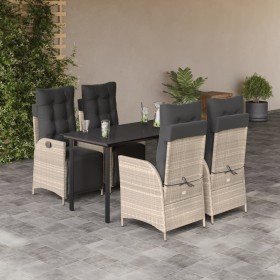 Set comedor de jardín 5 pzas cojines ratán sintético gris claro