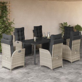 Set comedor jardín 7 pzas y cojines ratán sintético gris claro Set comedor jardín 7 pzas y cojines ratán sintético gris claro