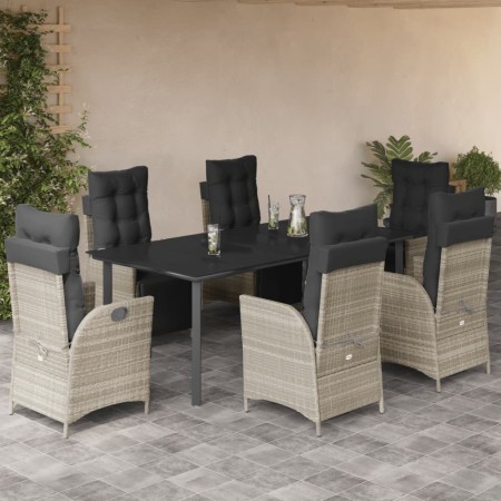 Set comedor jardín 7 pzas y cojines ratán sintético gris claro