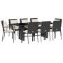 Set de comedor de jardín 9 pzas y cojines ratán sintético negro