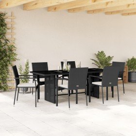 Set de comedor de jardín 7 pzas y cojines ratán sintético negro