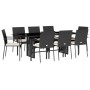 Set de comedor de jardín 9 pzas y cojines ratán sintético negro