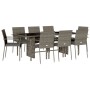 Set comedor jardín 9 pzas y cojines ratán sintético gris