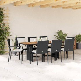 Set de comedor de jardín 9 pzas y cojines ratán sintético negro