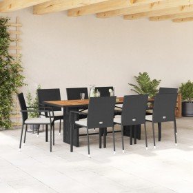 Set de comedor de jardín 9 pzas y cojines ratán sintético negro