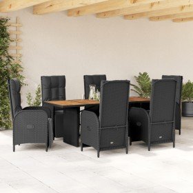 Set de comedor de jardín 7 pzas y cojines ratán sintético negro