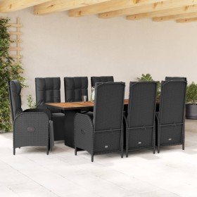 Set de comedor de jardín 9 pzas y cojines ratán sintético negro Set de comedor de jardín 9 pzas y cojines ratán sintético negro