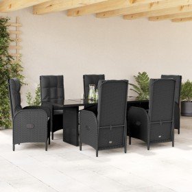 Set de comedor de jardín 7 pzas y cojines ratán sintético negro