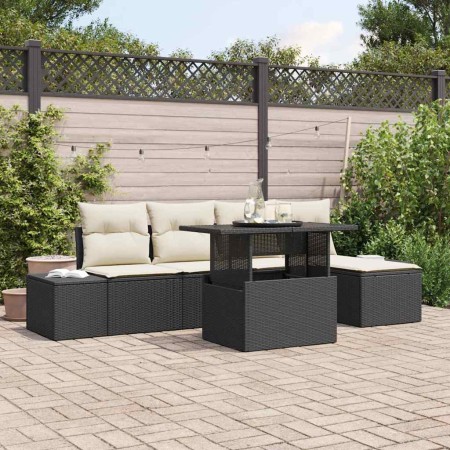 Conjunto de sofá de jardín con cojín 6 pcs Negro y crema