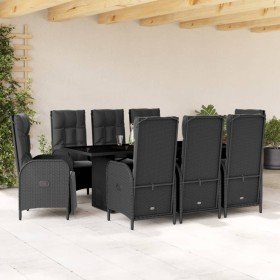 Set de comedor de jardín 9 pzas y cojines ratán sintético negro Set de comedor de jardín 9 pzas y cojines ratán sintético negro