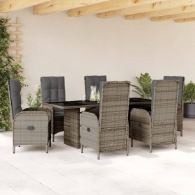 Set comedor jardín 7 pzas y cojines ratán sintético gris Set comedor jardín 7 pzas y cojines ratán sintético gris