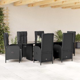 Set de comedor de jardín 7 pzas y cojines ratán sintético negro