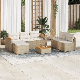 Set sofás jardín y cojines 5 pzas ratán sintético acacia beige Set sofás jardín y cojines 5 pzas ratán sintético acacia beige
