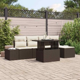 Conjunto de sofá de jardín con cojín 6 pcs Marrón y crema