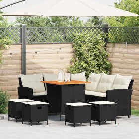 Set de sofás de jardín en forma de L con cojines 6 pzas negro