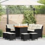 Set de sofás de jardín en forma de L con cojines 6 pzas negro